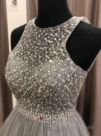 Gorgeous c A-line Scoop Beaded Long Prom Dress Evening Gowns