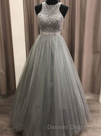 Gorgeous c A-line Scoop Beaded Long Prom Dress Evening Gowns