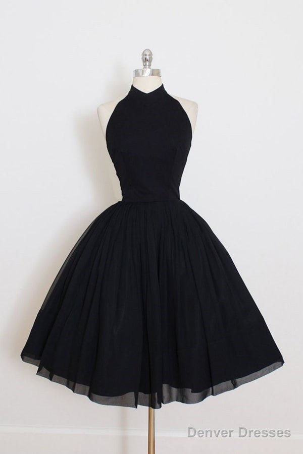 Black Halter Short Sleeve Homecoming Dress, A Line Open Back Short Prom Dresses Secondary image