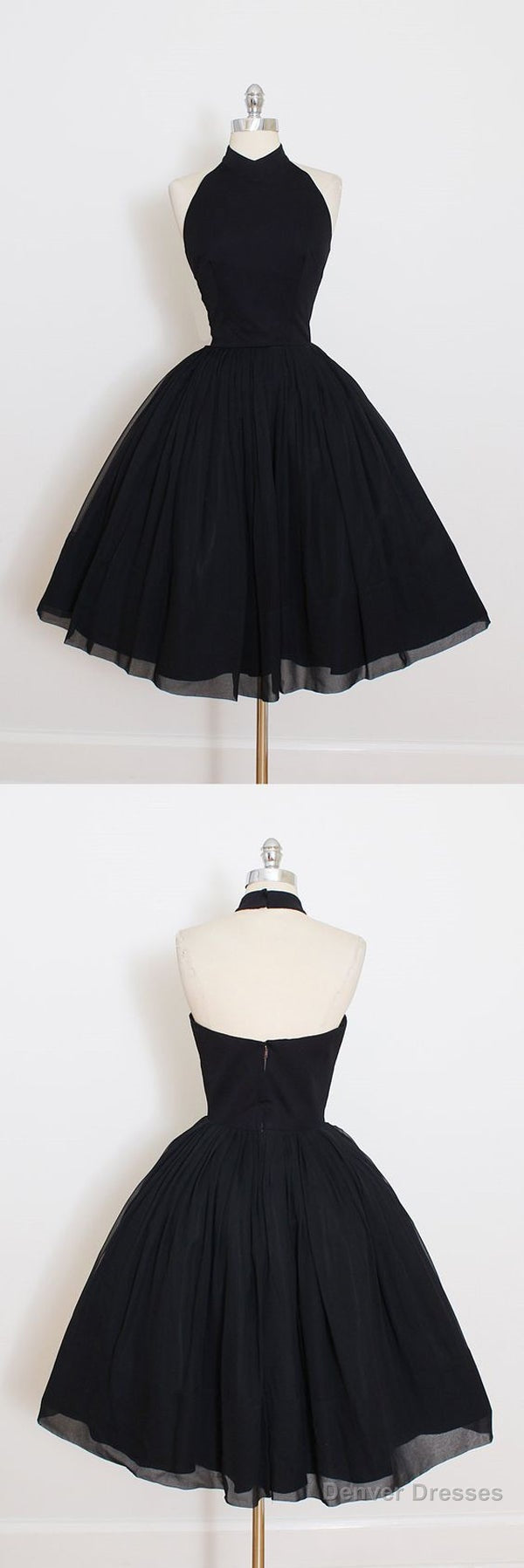 Black Halter Short Sleeve Homecoming Dress, A Line Open Back Short Prom Dresses Main image