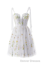 Green Floral Tulle A-line Short Dress with Tie Shoulders
