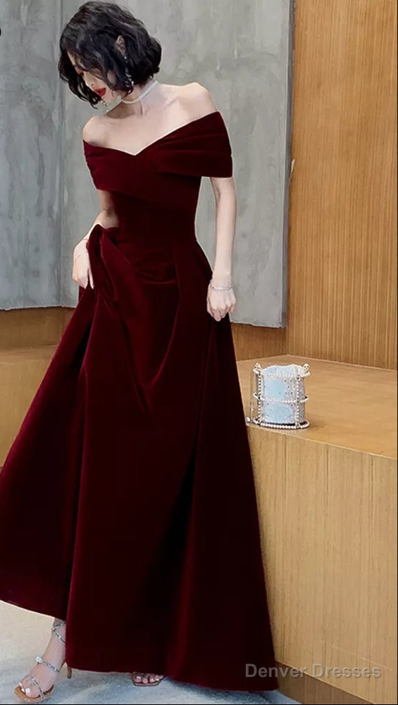 Spring Long Luxury Elegant Wine Red Soft Velvet Evening Party Wedding Dresses for Women Off Shoulder Maxi Dress Secondary image