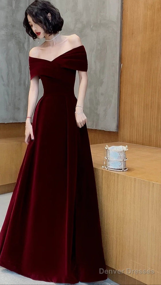 Spring Long Luxury Elegant Wine Red Soft Velvet Evening Party Wedding Dresses for Women Off Shoulder Maxi Dress