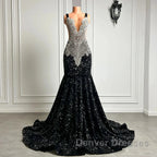 Gorgeous Long Dress Luxury Black Girls Prom Party Formal Gowns