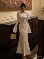 Elegant Flare Sleeve Wedding Mermaid Long Dress Women Spring Autumn French Vintage Slim One Piece Party Robe Mujers Clothes