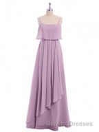 Lavender Chiffon Spaghetti Straps Ruffled A-Line Long Dress