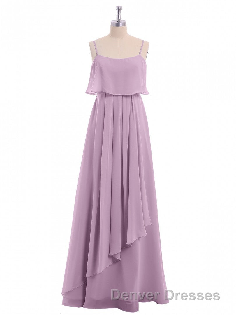 Lavender Chiffon Spaghetti Straps Ruffled A-Line Long Dress