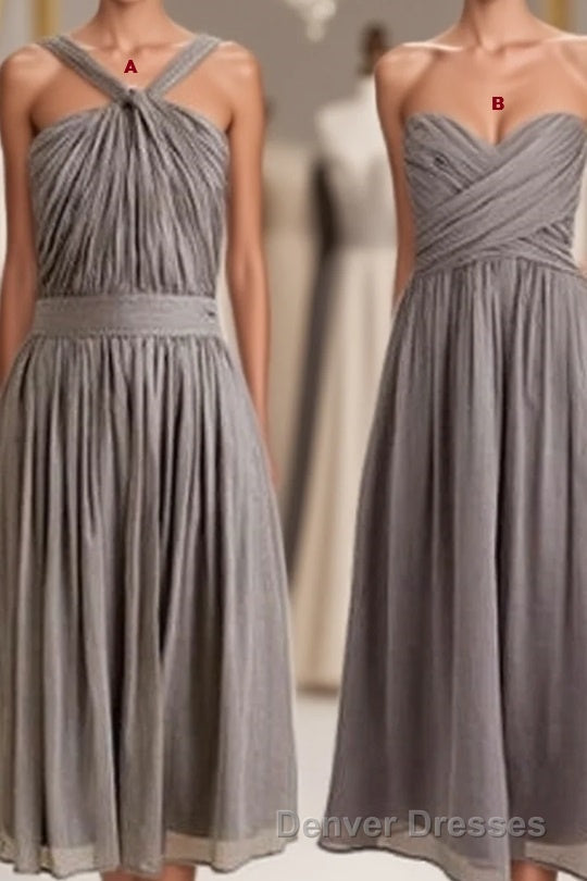 Simple A Line Grey Short Chiffon Bridesmaid Dress Main image