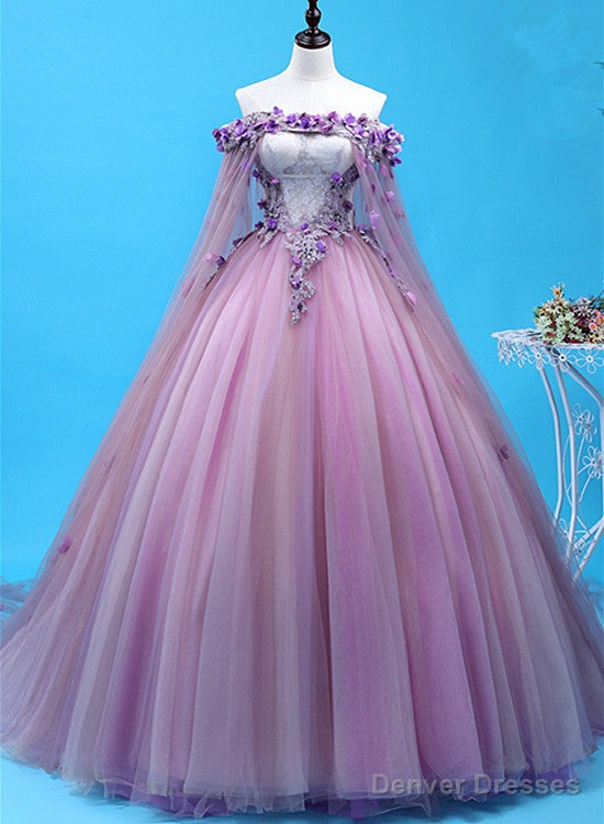 Light Purple Tulle Long Sweet 16 Gown, Flowers Quinceanera Dress Main image