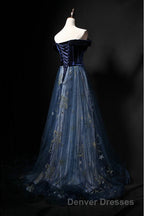 Elegant Off the Shoulder Velvet Floor Length Long Evening Dress Prom Dress