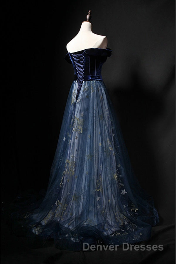 Elegant Off the Shoulder Velvet Floor Length Long Evening Dress Prom Dress