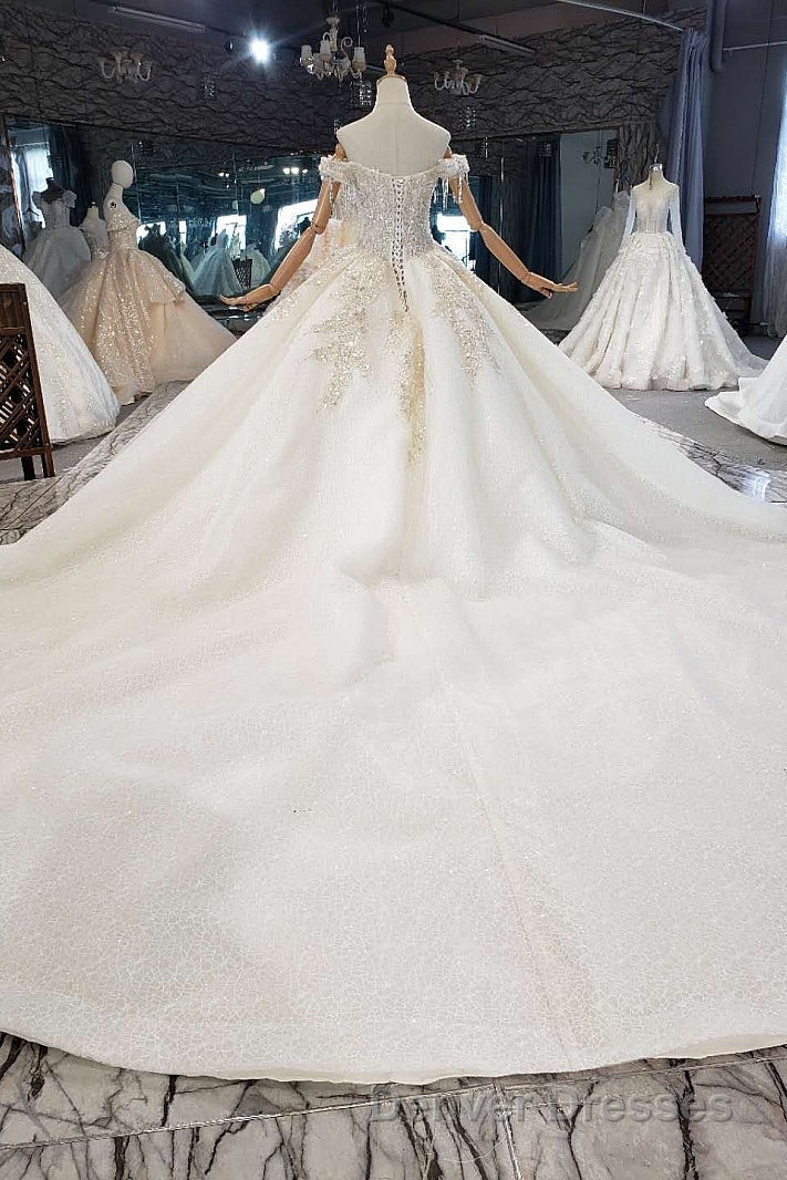 New Arrival Long Off The Shoulder Ball Gown Lace Wedding Dress Secondary image