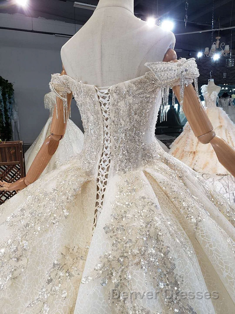 New Arrival Long Off The Shoulder Ball Gown Lace Wedding Dress