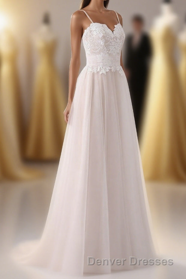 Girly Spaghetti Straps Long A-line Floor Length Wedding Dress Main image