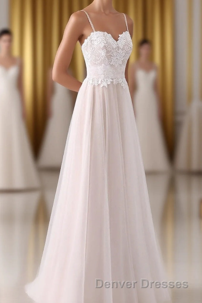 Girly Spaghetti Straps Long A-line Floor Length Wedding Dress Main image