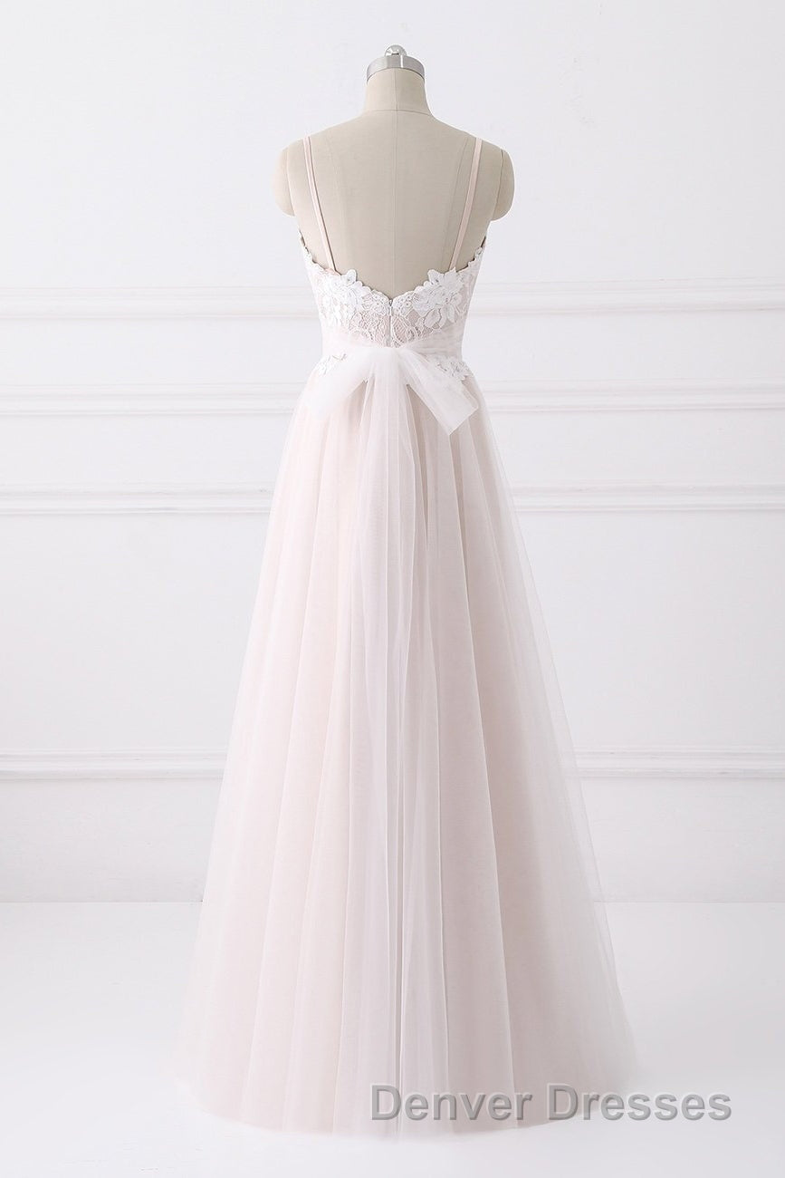 Girly Spaghetti Straps Long A-line Floor Length Wedding Dress