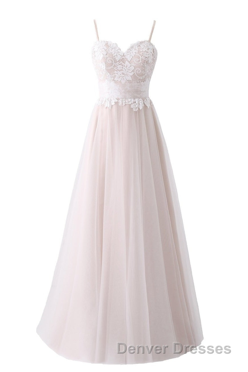 Girly Spaghetti Straps Long A-line Floor Length Wedding Dress