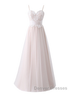 Girly Spaghetti Straps Long A-line Floor Length Wedding Dress