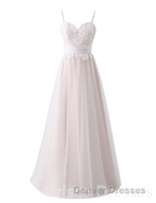 Girly Spaghetti Straps Long A-line Floor Length Wedding Dress