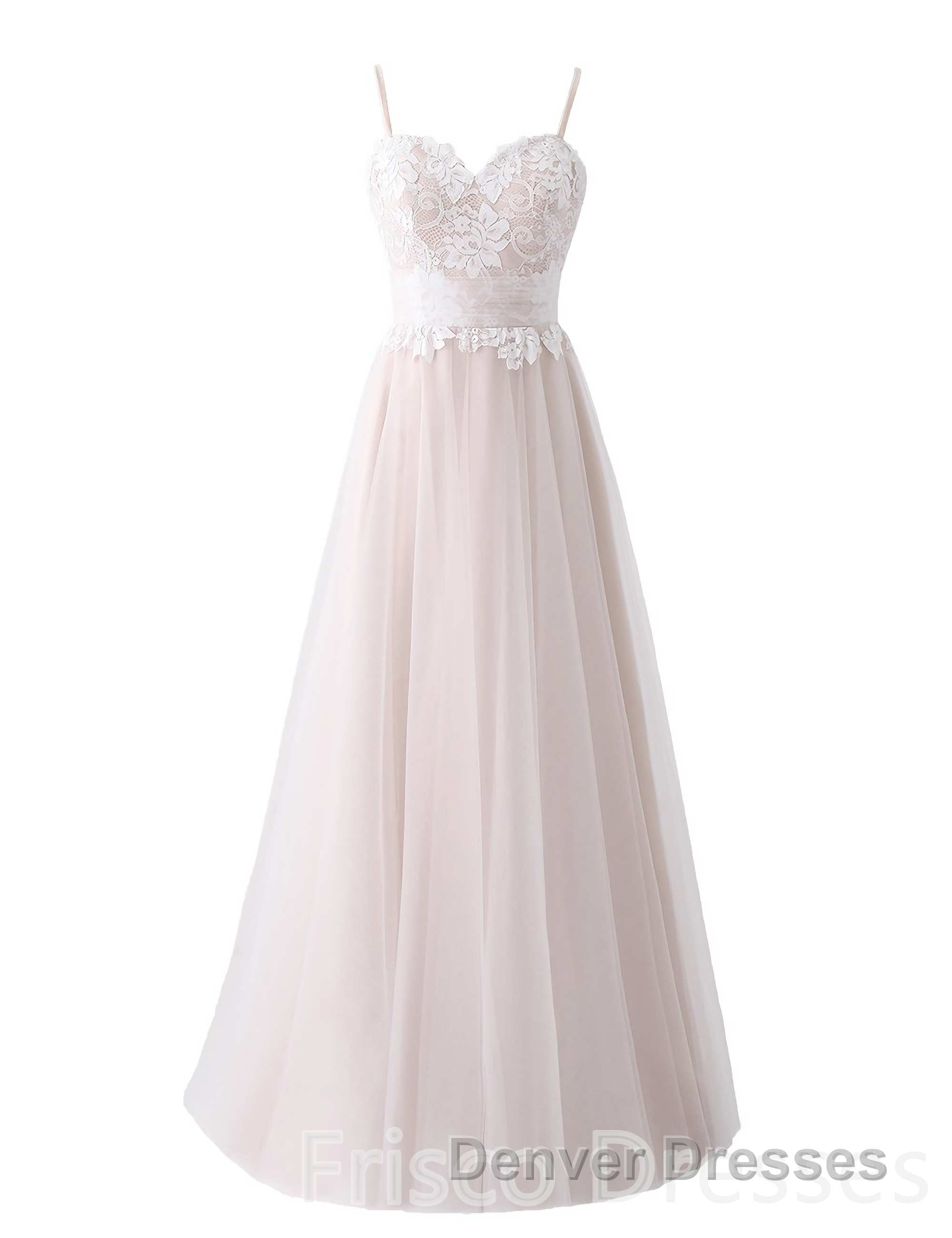 Girly Spaghetti Straps Long A-line Floor Length Wedding Dress