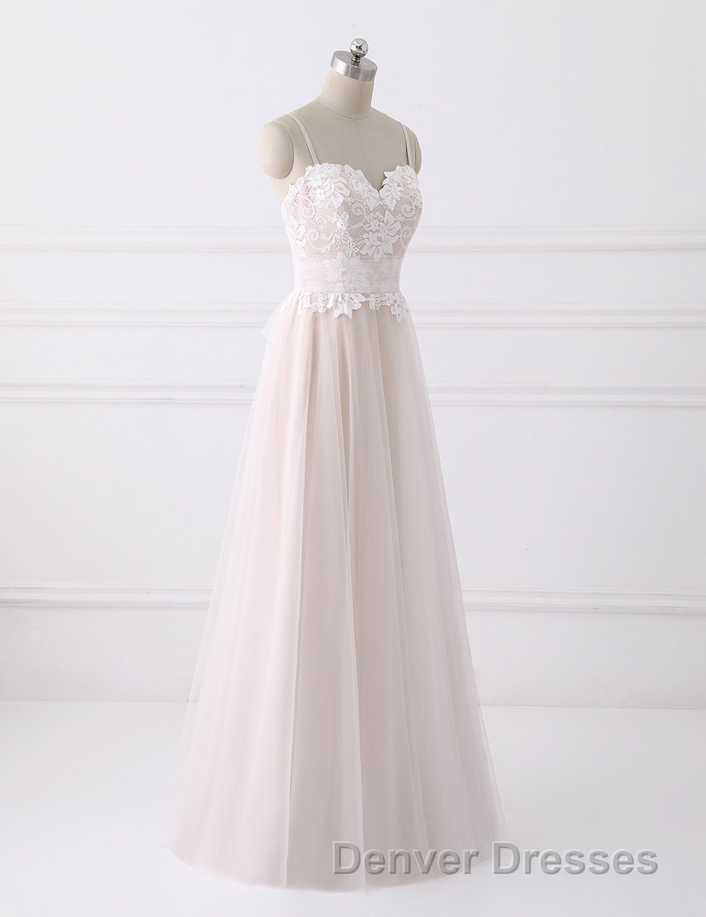 Girly Spaghetti Straps Long A-line Floor Length Wedding Dress