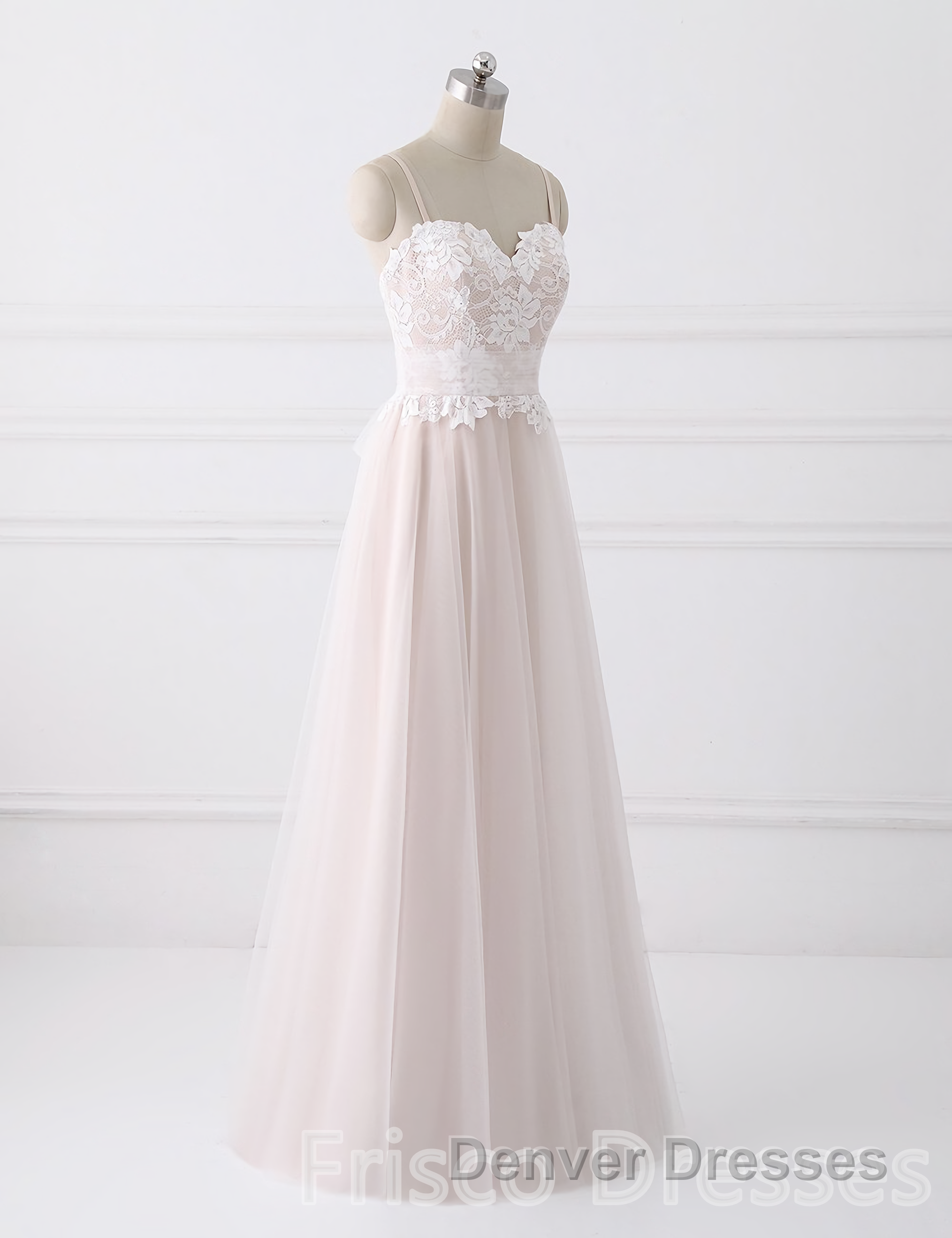 Girly Spaghetti Straps Long A-line Floor Length Wedding Dress
