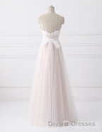 Girly Spaghetti Straps Long A-line Floor Length Wedding Dress