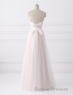 Girly Spaghetti Straps Long A-line Floor Length Wedding Dress