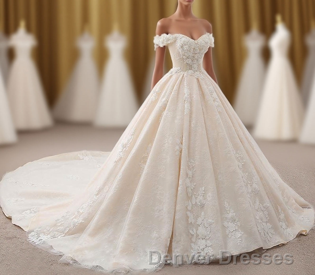 Gorgeous Off The Shouder Ball Gown Long Wedding Dress Bridal Dress Main image