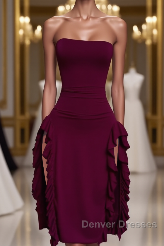 Strapless Midi Length Ruffle Prom Dress Sexy Evening Dress Main image