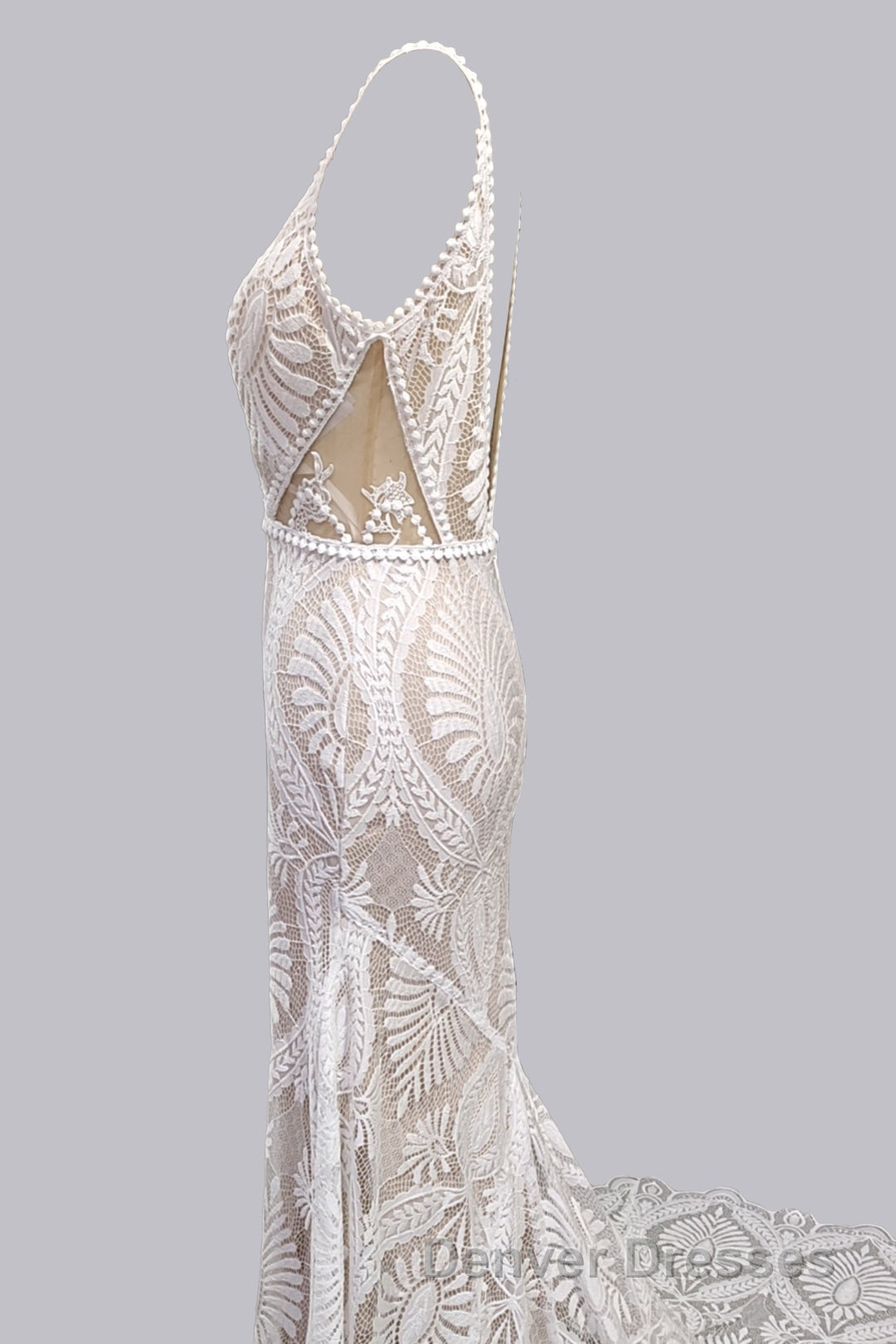 Elegant Spaghetti Straps V Neck Mermaid Lace Wedding Dress