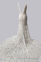 Elegant Spaghetti Straps V Neck Mermaid Lace Wedding Dress