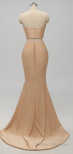 Elegant A-Line Sexy V Neck Gold Long Modest Side-Slit Bridesmaid Dress