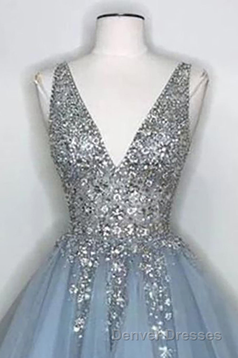 Blue V Neck Homecoming Dress With Beadings Main image