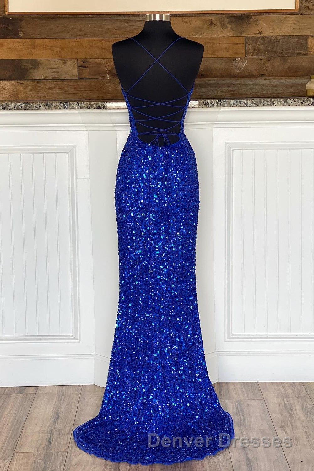 Mermaid Spaghetti Straps Royal Blue Sequins Long Prom Dress Secondary image