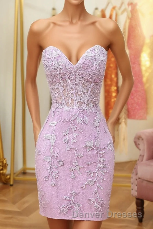 Purple Lace Tight Short Hoco Dress Main image