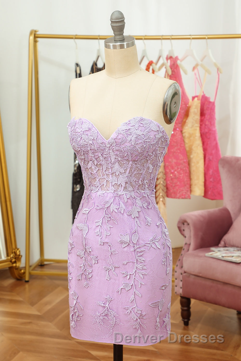Purple Lace Tight Short Hoco Dress