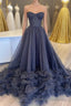 Black Corset Sweetheart Long Prom Dress with Ruffles