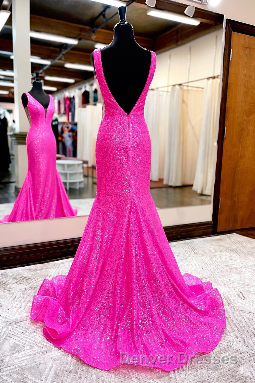 Hot Pink Mermaid Prom Dress With Wateau Train Secondary image