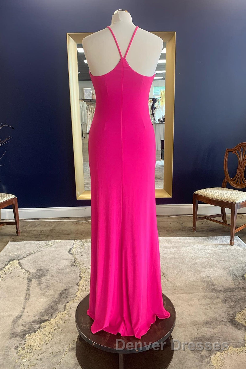 Sheath Halter Hot Pink Long Prom Dress with Silt Secondary image