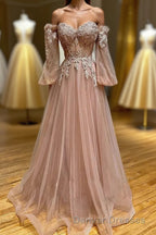 Blush Corset Off the Shoulder Long Prom Dress with Appliques