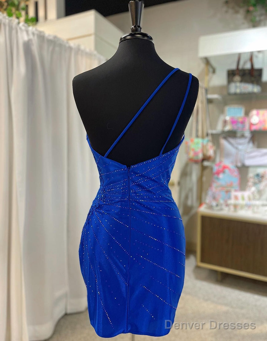 Royal Blue One Shoulder Tight Glitter Homecoming Dress