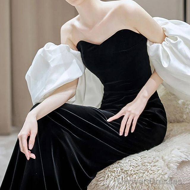 Puff Sleeve Off Shoulder Two Tone Velvet A-Line Evening Gown Secondary image