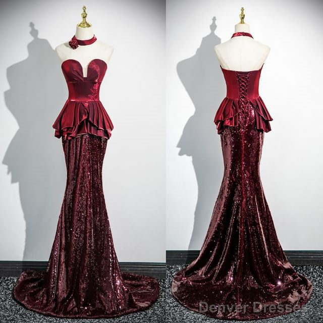 Sequin Peplum Panel Trumpet Tube Evening Gown Main image