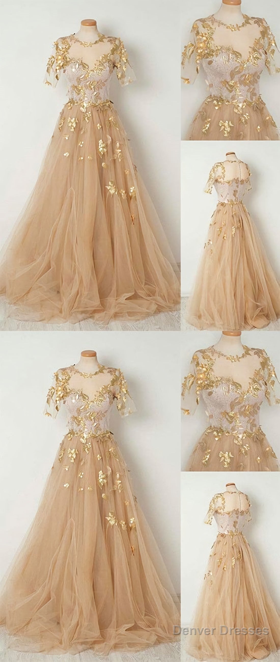 Champagne Tulle Long Prom Dress, Evening Dresses Main image
