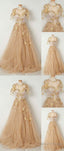 Champagne Tulle Long Prom Dress, Evening Dresses