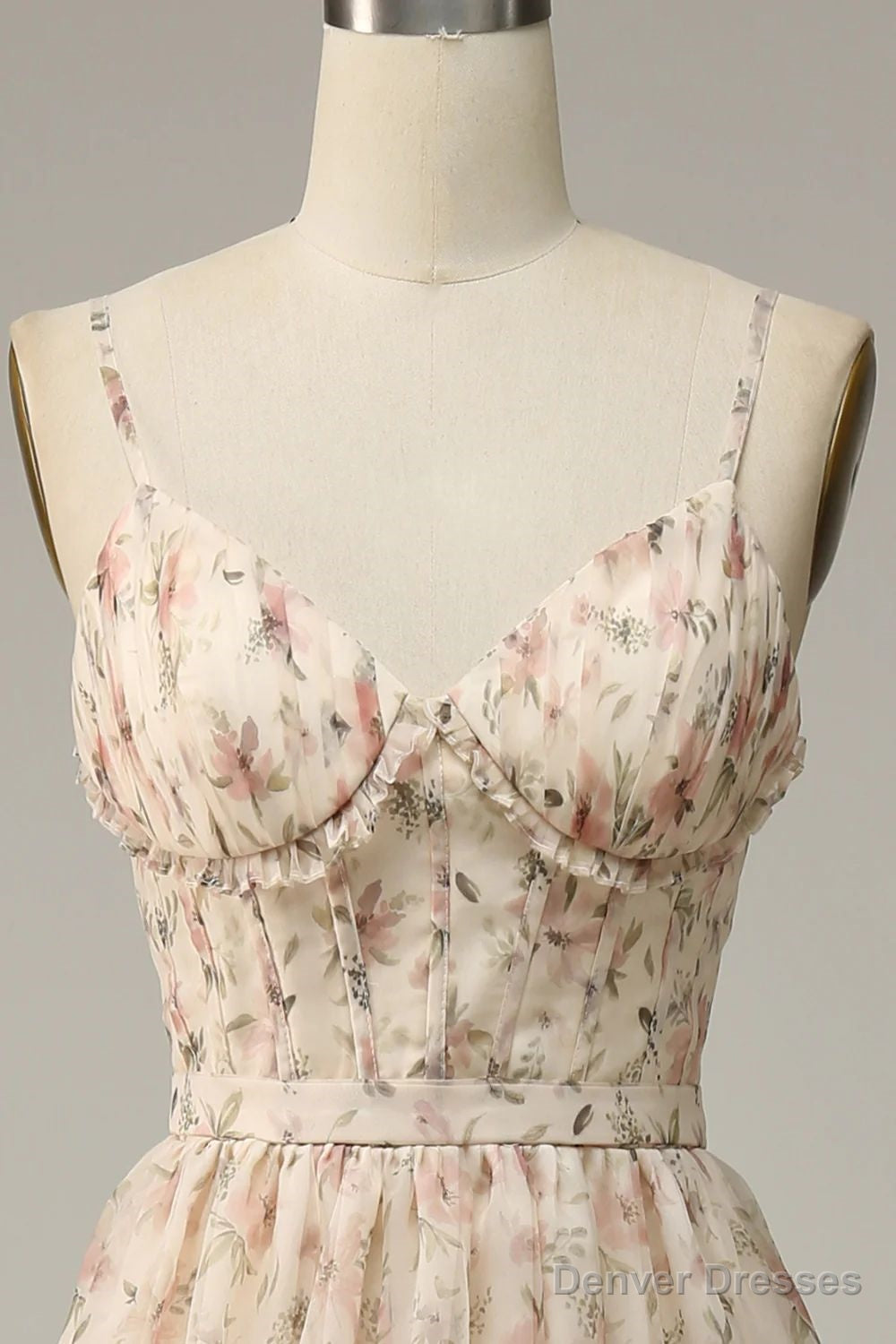 A-Line Spaghetti Straps Floor Length Print Prom Dress With Split