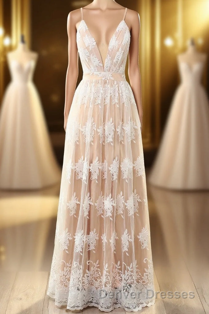 Spaghetti Straps White Prom Dress Main image