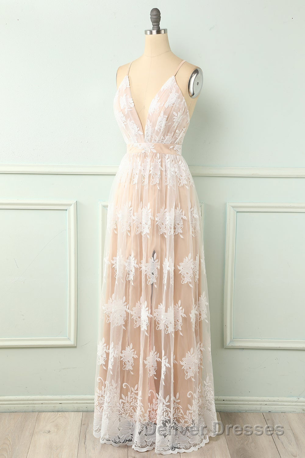 Spaghetti Straps White Prom Dress