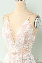 Spaghetti Straps White Prom Dress